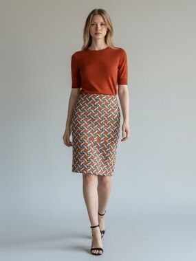 BANANA REPUBLIC Geometric Pencil Skirt Orange Tan Work Party Meeting 8 Mini
